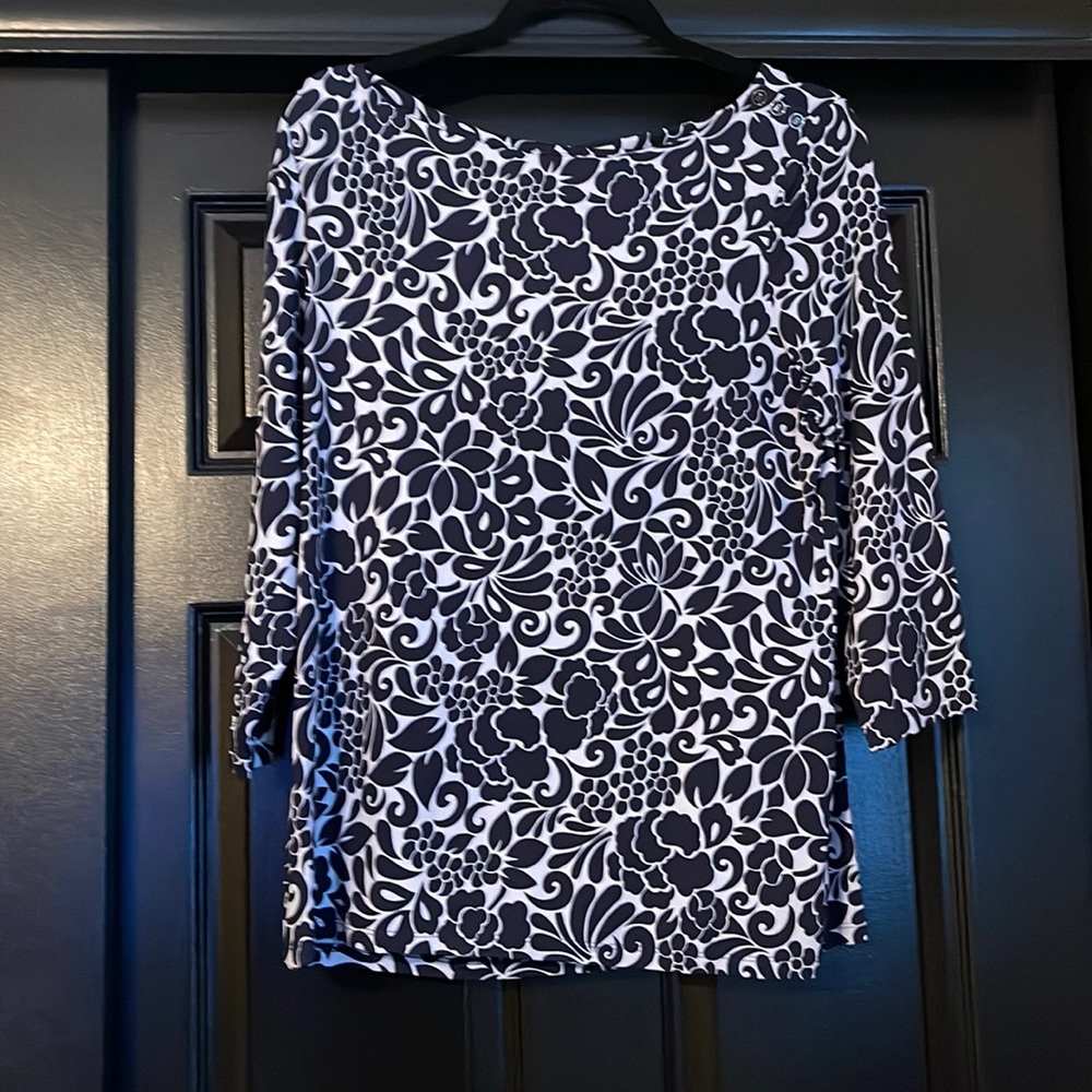 floral black and white blouse Charter club XL 3/4 sleeve like new condition
